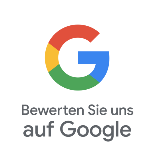 Bewerte uns auf Google Logo von Google mit dem Text "Bewerten Sie uns auf Google".